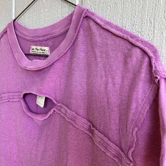 Free People NWT Cut It Out Tee Orchid Rain Pink Purple Cotton Size XS Oversized - Picture 2 of 10
